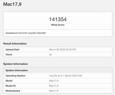 Apple M5 Pro 的金属评分。