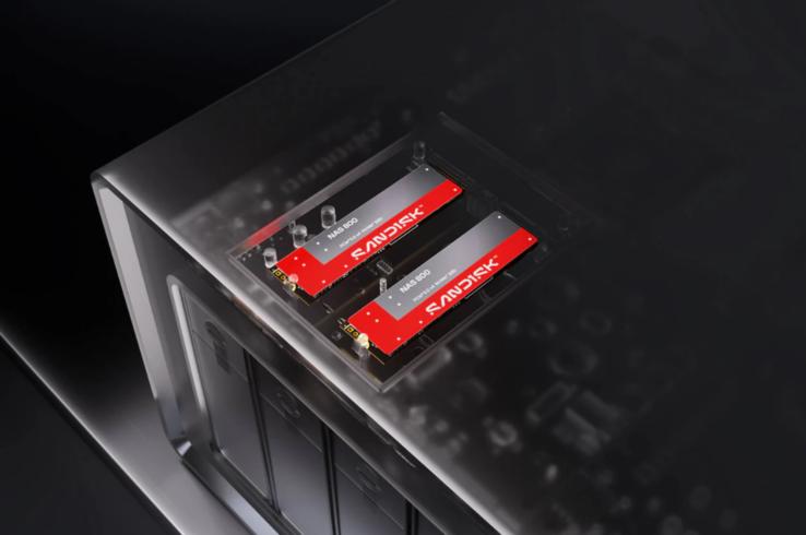 两块 Sandisk NAS 800 SSD 安装在 NAS 机箱内