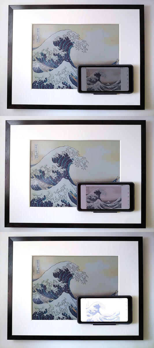 亮度等级 0、16 和 32。阴影窗口。(照片中的 Boox 被冲淡了，但实际看起来还不错）。