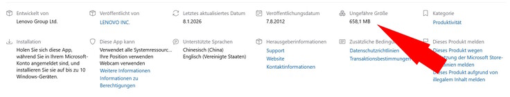 联想 Vantage：650 MB