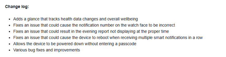 Garmin vivoactive 6 测试版 15.10 的更改日志（图片来源：Garmin）