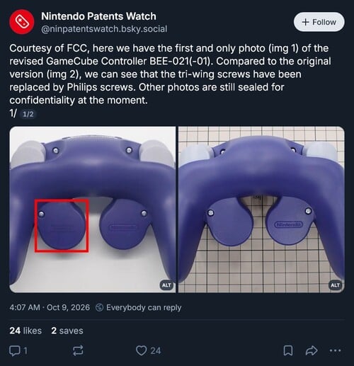 Switch 2 GameCube 手柄 FCC 照片曝光