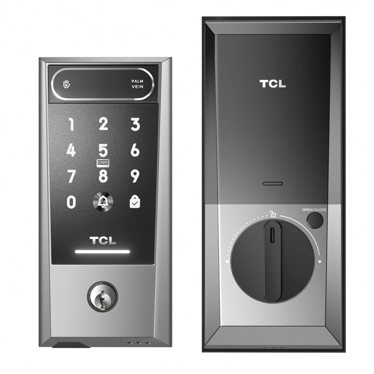 带键盘的 TCL D2 Pro 掌纹数字智能门锁。(图片来源：TCL）