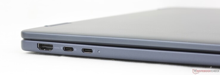 左：HDMI 2.1、USB-C 3.2 Gen. 2 w/ DisplayPort 1.4 + Power Delivery、USB-C Thunderbolt 4 w/ DisplayPort 2.1 + Power Delivery