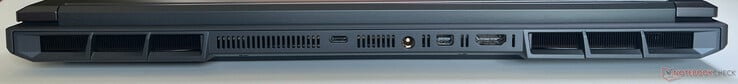 背面带 Thunderbolt 4（40 GBit/s、DisplayPort 2.1、140 瓦功率传输）的 USB-C 4.0、电源、Mini DisplayPort 2.1、HDMI 2.1