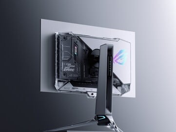 ROG Swift OLED PG27AQWP-W 采用独特的透明背面设计。(图片来源：华硕）