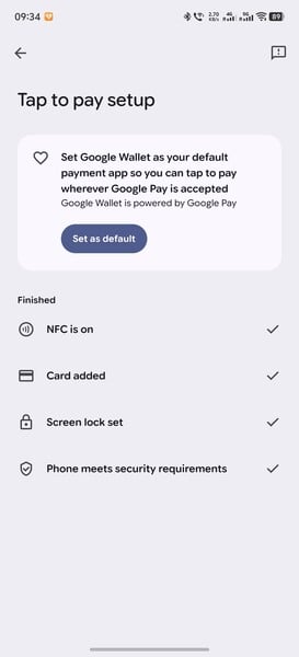 Google Wallet 的设置中一切看起来仍然正常。