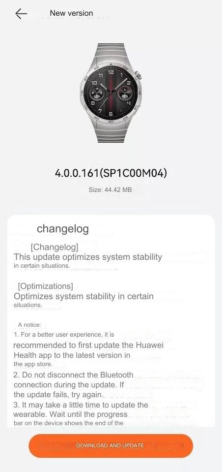 华为 Watch GT 4 4.0.0.161 版本更新日志（图片来源：Huawei.blog/Google Translate）
