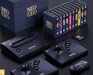 Neo Geo Aes+ 的效果图，包括游戏手柄和视频游戏收藏