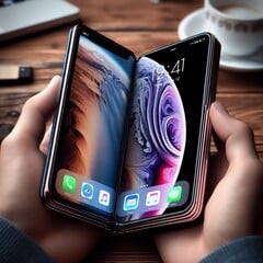 摩根大通称，一款折叠式 iPhone（或许与这张人工智能生成的效果图类似）可能会在明年推出。(图片来源：人工智能生成）