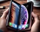 摩根大通称，一款折叠式 iPhone（或许与这张人工智能生成的效果图类似）可能会在明年推出。(图片来源：人工智能生成）