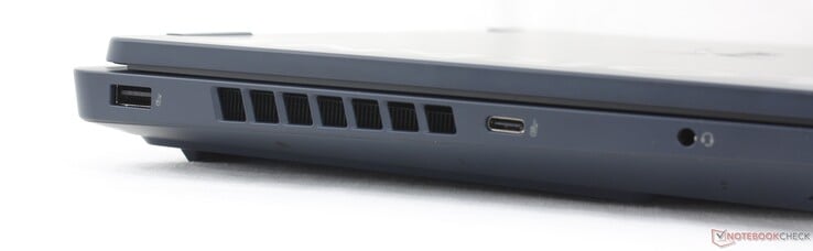左侧：USB-A（5 Gbitps）、USB-C（10 Gbitps）、3.5 毫米耳机接口