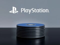 桌面上的PS5光盘上方显示着PlayStation标志