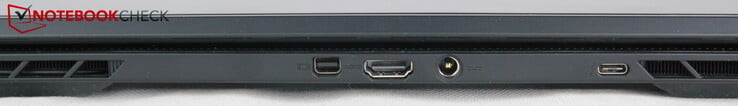 背面。MiniDP，HDMI 2.1，电源，USB-C 3.2 Gen2x1与Thunderbolt 4。