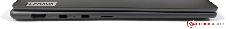 左边：HDMI 2.1，USB-C 3.2 Gen 2（10 Gbps，DisplayPort ALT模式1.4，Power Delivery），USB-C 4（40 Gbps，DisplayPort ALT模式1.4，Power Delivery 3.0）microSD阅读器