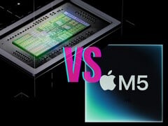 Nvidia 的 RTX Spark 对比 Apple 的 M5 Pro（图中为 M5 系列芯片）。