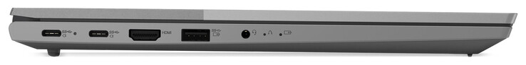 左侧：2个USB 3.2 Gen 2（USB-C；Power Delivery，Displayport），HDMI，USB 3.2 Gen 1（USB-A），音频插孔