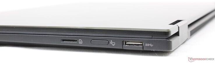 右边。MicroSD读卡器，显示器关闭按钮，USB-A 3.2 Gen.