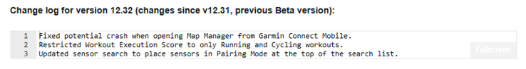 Garmin Fenix 8 和相关智能手表的测试版 12.32 变更日志。(图片来源：Garmin）