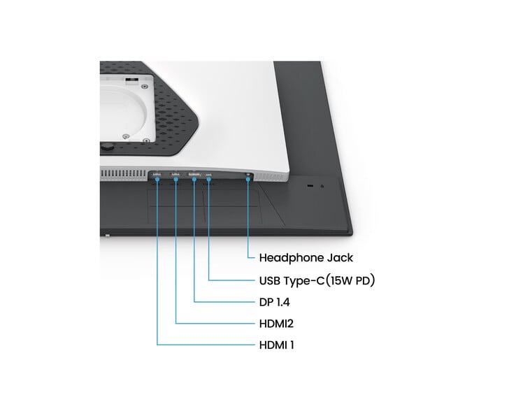 该显示器的物理连接选项包括两个 HDMI 2.1 端口和一个 DisplayPort 1.4 接口,并配备内置双 2W 扬声器。
