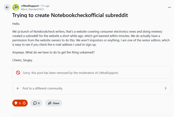 Reddit 页面截图。图片来源：Notebookcheck