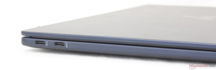 左：USB-C 4.0（40 Gbps），带 DisplayPort + 电源传输；USB-C 3.2（10 Gbps），带 DisplayPort + 电源传输