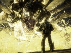 马库斯-费尼克斯（Marcus Fenix）面对《战争机器》中的一个 Boss。(图片来源：Steam）