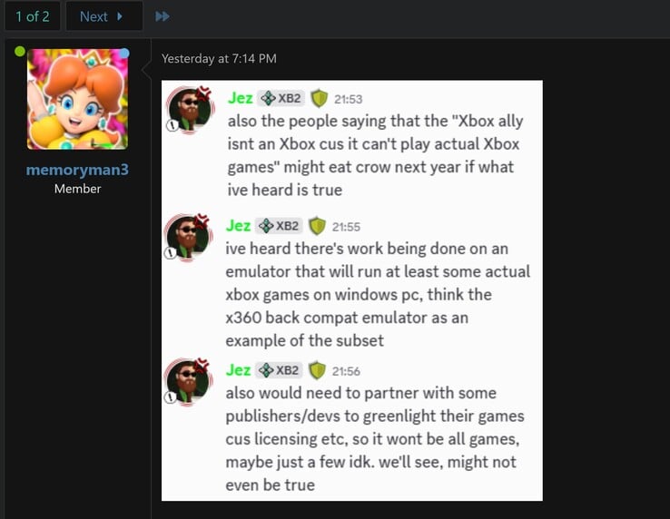 Jez Corden 对 Xbox 360 官方模拟器的评论（截图，memoryman3@NeoGAF 论坛）