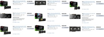 BestBuy 上的 RTX 40 Super 系列上市价格（图片来源：BestBuy via: VideoCardz）