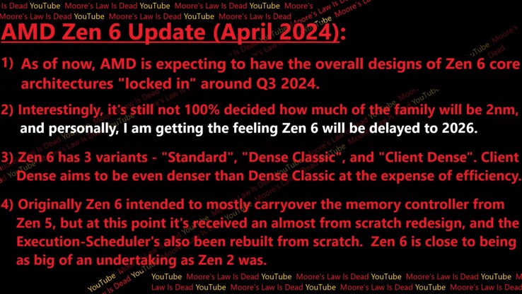 AMD Zen 6 泄露。(来源：摩尔定律已死）
