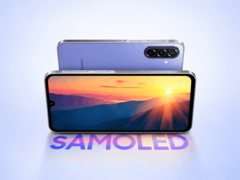 紫色 Samsung Galaxy F70 5G 的正面和背面展示