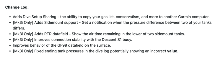 Garmin Descent Mk3/Mk3i 系统软件 25.21 的发布说明