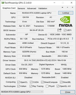 GPU-Z。Nvidia RTX A3000