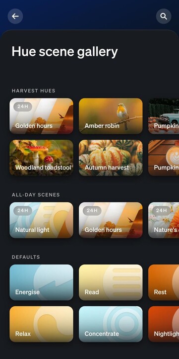 飞利浦 Hue 应用程序场景图库中的全新 Harvest Hues 系列截图。(图片来源：Own）