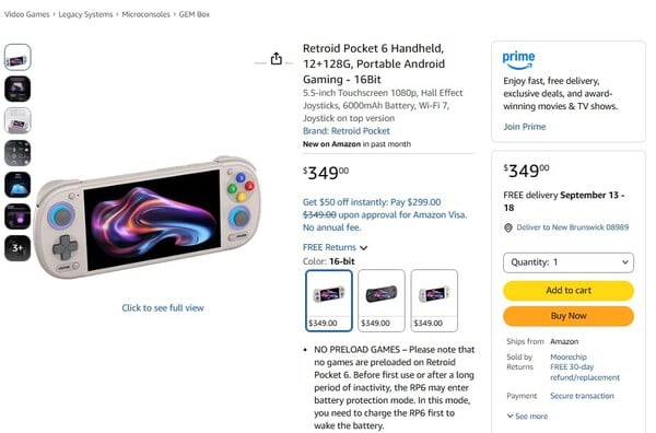 Retroid Pocket 6 由亚马逊仓库发货。