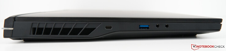 左边：Kensington锁，USB-A 3.2 Gen 2，麦克风输入，耳机输出