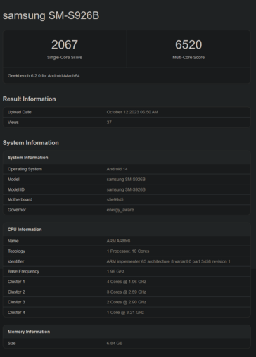 Exyos 2400 Geekbench（图片来自 Geekbench）