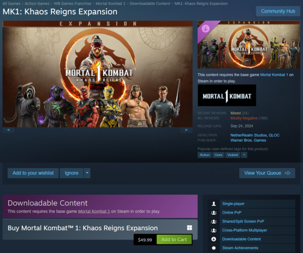 真人快打 1 卡奥斯的统治》价格和评论（图片来源：Steam 截图）