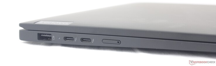 左：USB-A 3.2 Gen.1、2 x USB-C w/ Thunderbolt 4 + DisplayPort + Power Delivery、Nano-SIM 卡插槽（可选）