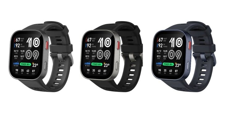 Amazfit Bip Max 智能手表有灰色、黑色和蓝色三种配色。