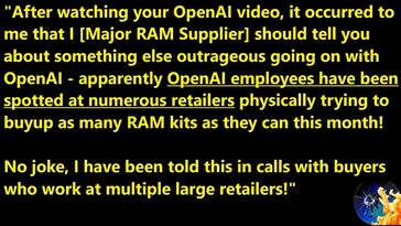 OpenAI 员工购买 DDR5 内存包。(图片来源:摩尔定律已死)