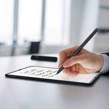 与Galaxy Z Fold 7 不同，摩托罗拉 Razr Fold 支持手写笔。（图片来源：Evan Blass）