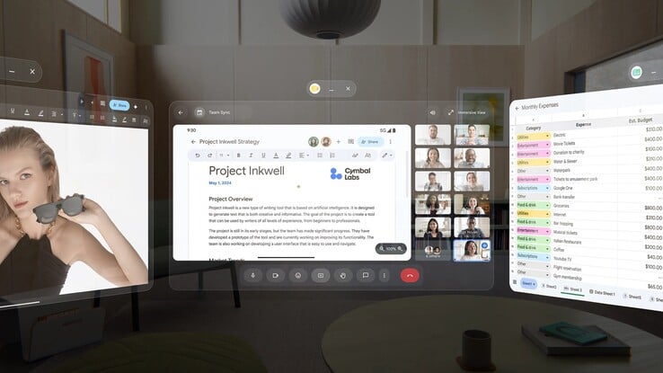 Xreal Aura 让你可以在房间内自由摆放最多五个虚拟显示器。