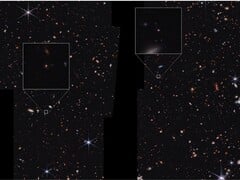 韦伯望远镜拍摄到的九个星系中的两个（图片来源：NASA、ESA、CSA、UT Austin 和 STScI；已裁剪）