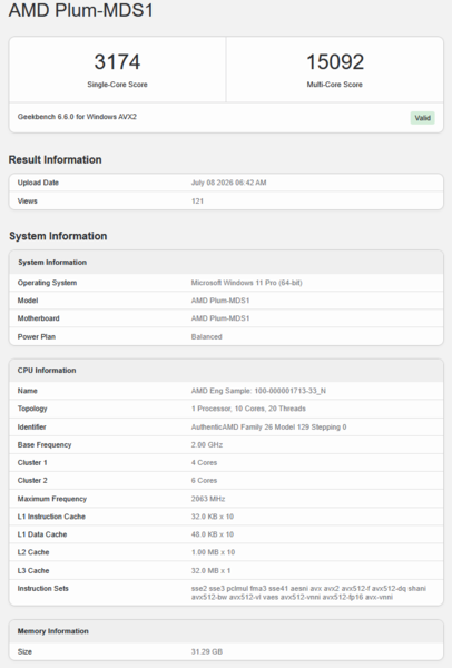 AMD Medusa Point 在 Geekbench 上的条目