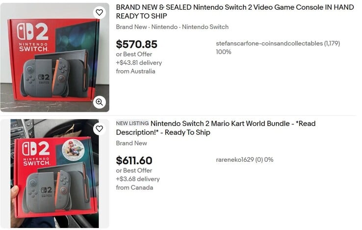 任天堂 Switch 2 的一些 eBay 列表。(图片来源：eBay）