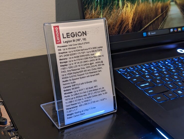 联想 Leggion 9i 规格（图片来源：Notebookcheck）