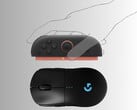 图为游戏鼠标上方的 Switch 2 Joy-Cons （图片来源：任天堂美国公司、罗技公司，有编辑）