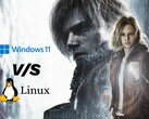 生化危机 Requiem》图样与 Windows 11 和 Linux 对比图。