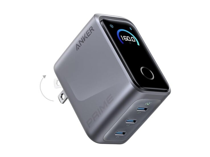 Anker Prime 充电器（160W、3 个端口、智能显示屏）。(图片来源：Anker）
